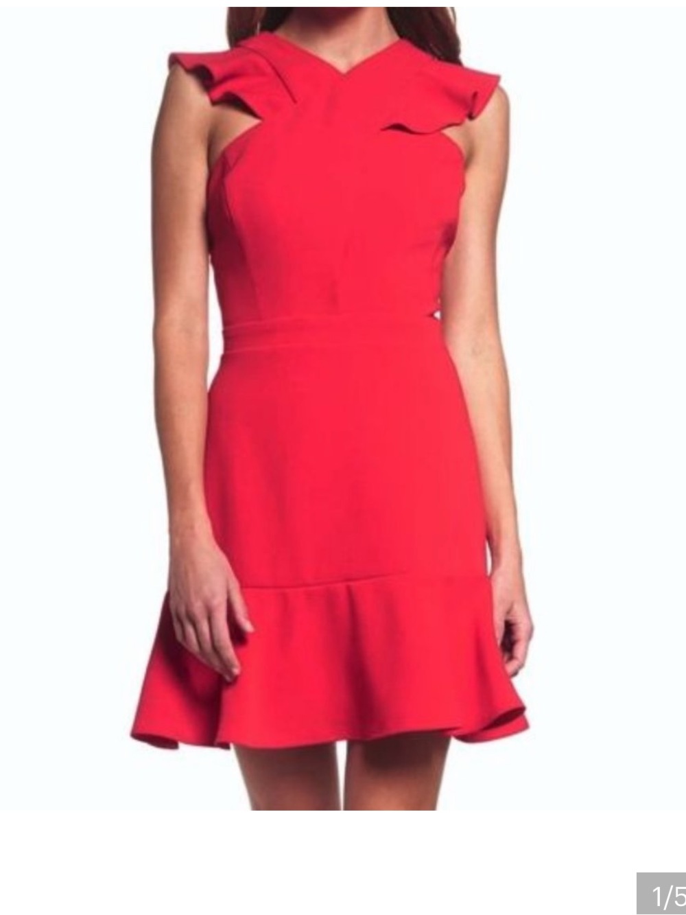 Chelsea28 Bright Red Ruffle-Trim Mini Dress